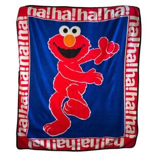 Vintage Elmo Owen Blanket Throw 90s Sesame Street Ha! Ha! Ha! Red Blue 56x45â